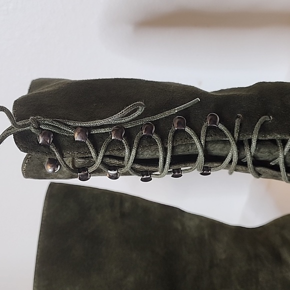 NEW Colin Stuart Victoria Secret Green Lace Up Moto Combat Boots Bohemian Army - Picture 12 of 14